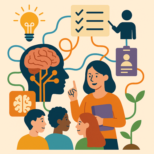 Empowered by brain science, the educator sparks curiosity, connection, and growth—transforming neuroscience into a living classroom experience. [Image: Copilot]